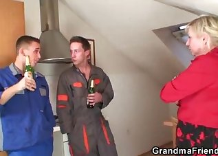 Beautiful BBW and two young fuckers